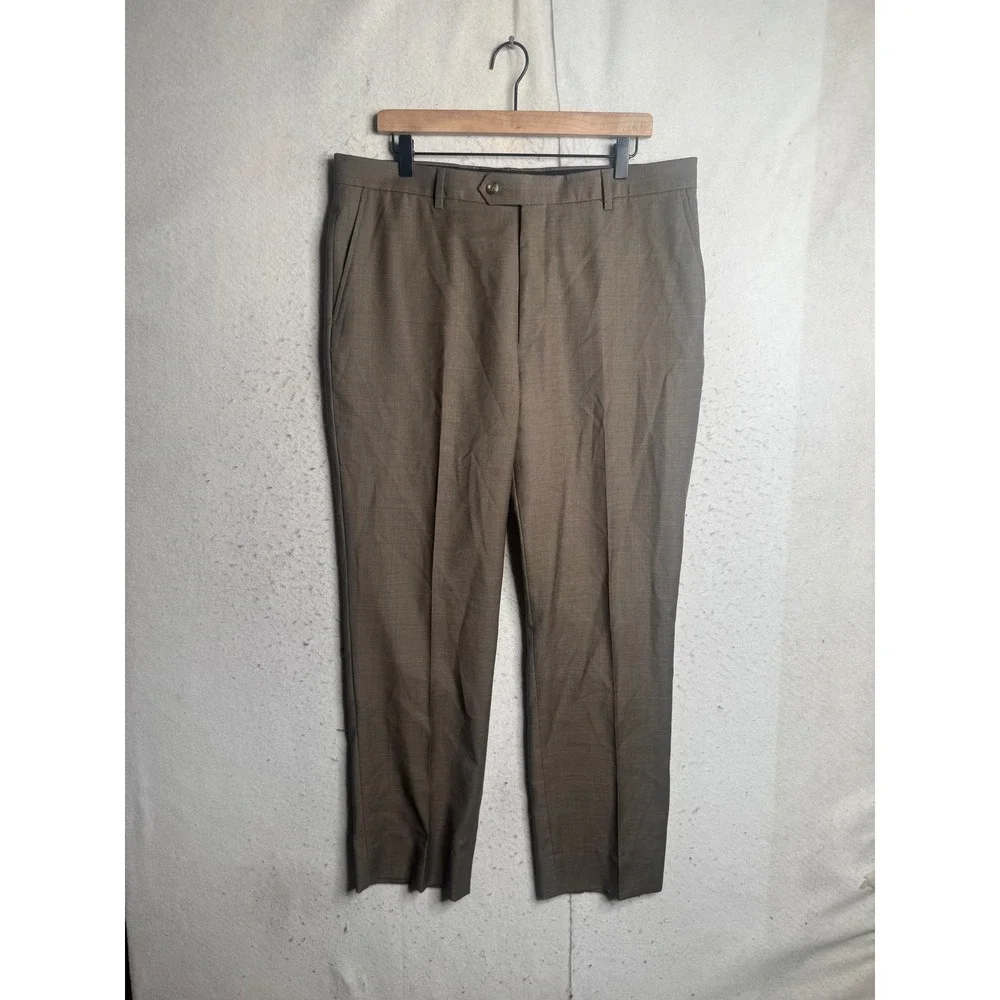 Jos. A. Bank Traveler Tailored Fit Brown Wool Dress Pants Mens 36R Flat Front